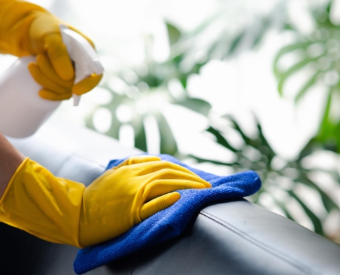 Worker Cleaning Public Area